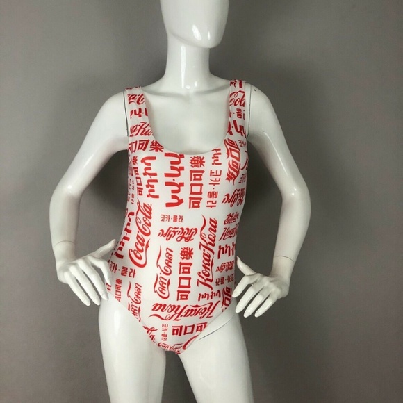 NEW COCA COLA WHITE & RED ONE-PIECE STRETCH SWIMSUIT Size Small - Picture 1 of 4
